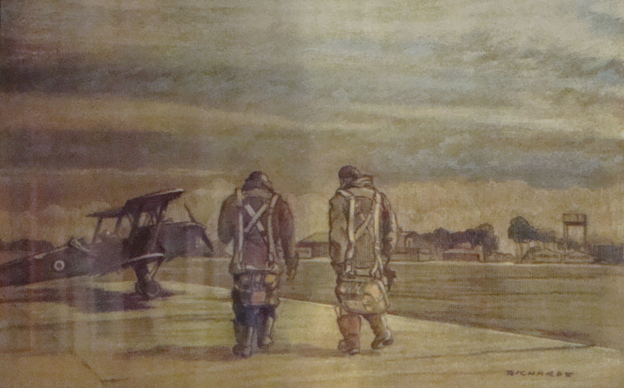 Two pilots walk out to an SE5